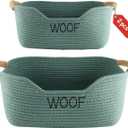 Geyecete Set of 2 Dog Toy Storage Basket, Cotton Rope Weave Basket for Dogs, Cats, Dog Toy Bin with Handles, Puppy Toy Accessories, Storage Container-Green