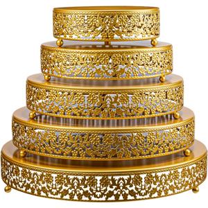 Wenqik 5 Pcs Metal Gold Cake Stand 16/14/12/10/8 Inch Round Cake Holder Display for Dessert Table Cookies Fruit Serving Tray Cupcake Pastry Riser for Wedding Birthday Party and Events