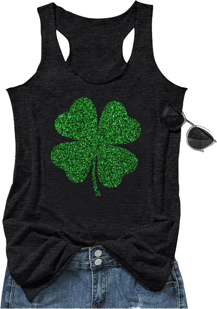 St Patrick's Day Shamrock Tank Tops for Women Lucky Leopard Clover Graphic Racerback T Shirt Paddy's Irish Tops Camisole (Small, Clover Dark Grey)
