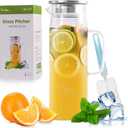 Glass Pitcher, 34 oz / 1 Liter Glass Pitcher with Lid, Glass Water Pitcher, Glass Carafe with Lid