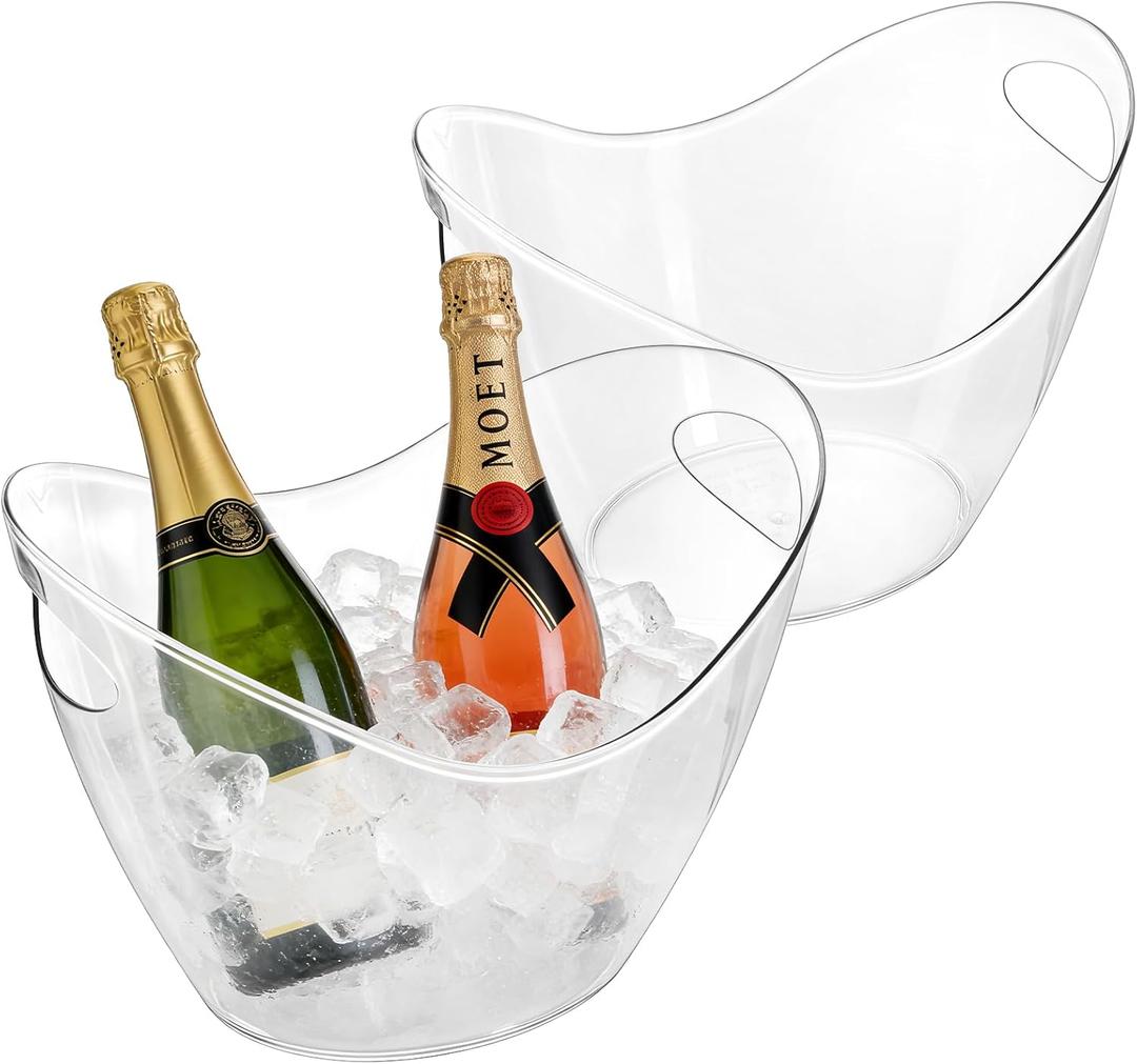 3.5L Ice Bucket for Parties 2 Pcs (in 1 Package), Portable Drink Bucket for Cocktail Bar, Plastic Champagne Cooler for Beverage/Wine/Beer, Mimosa Bar Supplies Chiller Tub with Scoop