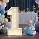 Large Marquee Numbers 1st-Birthday Decorations: 2.3FT Light-up Number Sign 1 First Birthday Decor for Boys and Girls One Year Old One derful First Trip Around the Sun Anniversary Backdrop Warm Lights (Yellow)