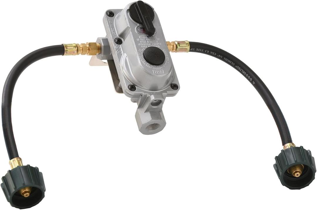 Flame King (KT12ACR-2) 2-Stage Auto Changeover LP Propane Gas Regulator With Two 12 Inch Pigtails For RVs, Vans, Trailers