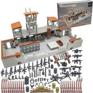 500+ Pcs Military Base Building Brick Sets Include Defence Base Guard Tower for Army Mini Figures, Weapon Pack Accessories Kits Toys, Guns Weapons Building Block Toy for Kids