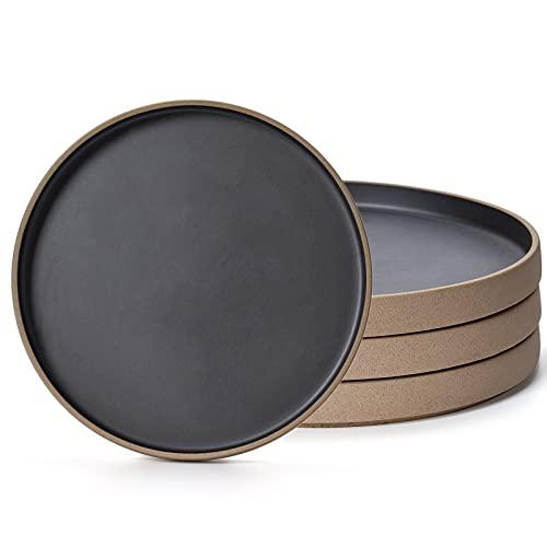 meicilin Dinner Ceramic black Plates (set of 4), 10 inch Black Porcelain Plates, Steak dinner plate, Kitchen Porcelain Serving Dishes for Salad, Pasta, Dessert, Microwave, and Dishwasher Safe