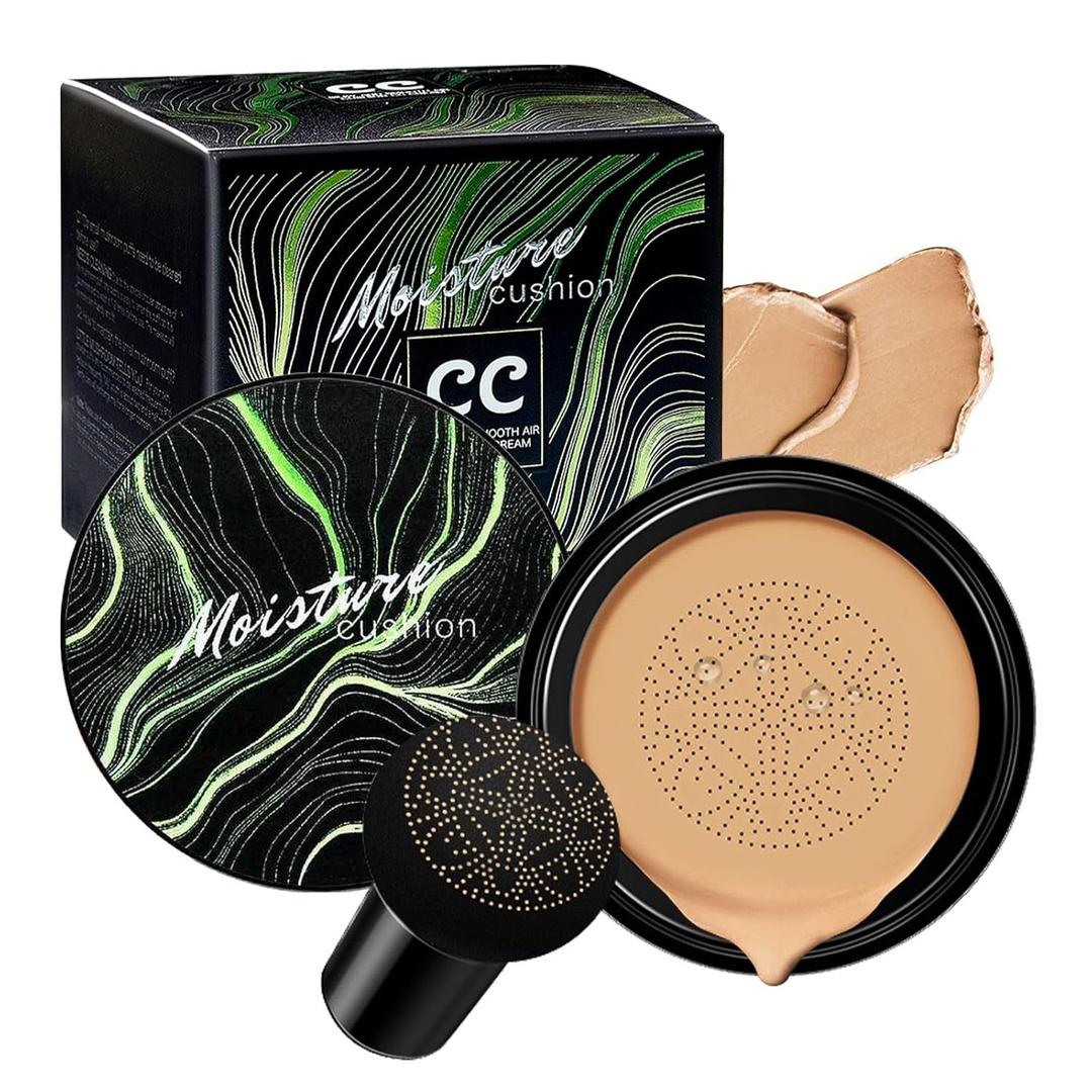 Air Cushion CC Cream Mushroom Head Foundation, Moisturizing BB Cream Concealer, Long-Lasting & Waterproof Makeup Base Primer, Even Skin Tone for All Skin Types (Nude)