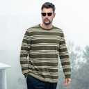 ZVX Striped Long Sleeve Shirt Men,Crewneck Mens Striped T Shirt, Classic Casual Top Light Green Stripes X-Large (Green, M)