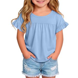Hyggeweir Toddler Girls' Cotton Shirts for School Uniform, Light Blue, 4T (Blue)