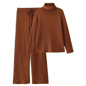 LILLUSORY Women's 2 Piece Outfits Turtleneck Sweaters Lounge Set and Wide Leg Pants Cozy Knit Sweatsuit Sets XL