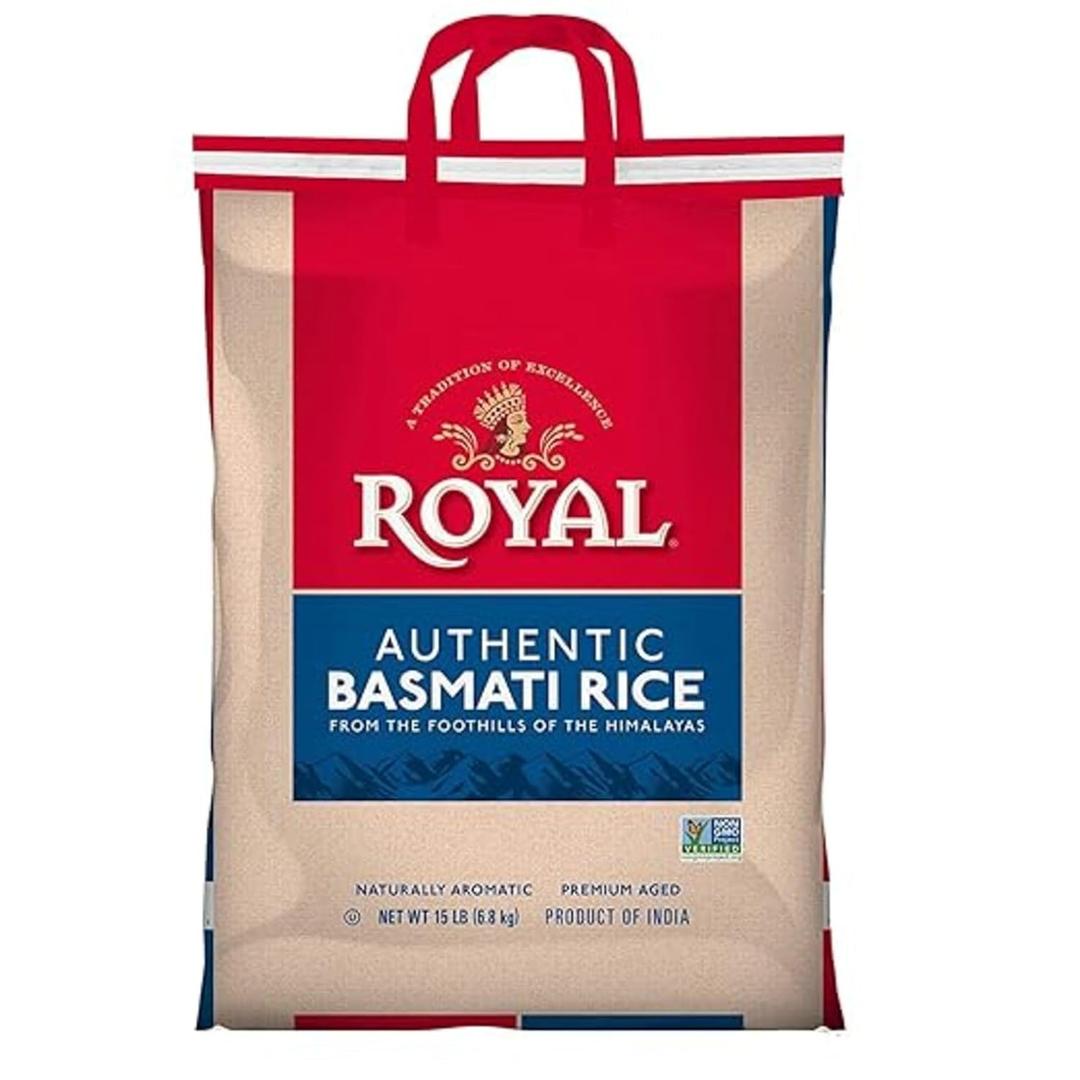 Royal Basmati Rice - Authentic Long Grain White Basmati Rice - 15 lb Bag - Perfect for Biryanis, Pilafs & Curries - Cook in Microwave or on Stove Top (EXP 09/15/27)