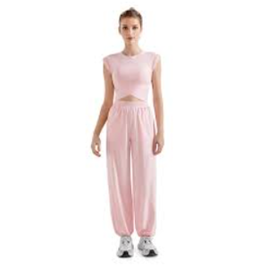 SUUKSESS Women 2 Piece Matching Lounge Workout Sets Outfits Sleeveless Cropped Tops Summer High Waisted Wide Leg Pants Pink XL