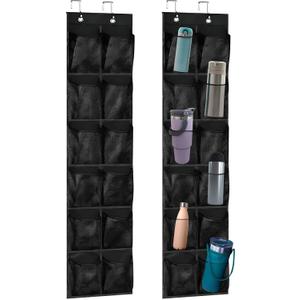2PCS Water Bottle Organizer - 24 Holder Over The Door Water Bottle Storage Rack For Various Sizes, Kitchen Cabinet, Pantry, Closet, Bedroom, Bathroom (Black)