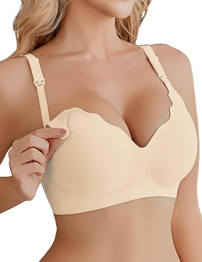 Ekouaer Nursing Bra Wavy Breastfeeding Bras for Women Seamless Maternity Support Wireless Pregnancy Sleep Bralette (Small, Maple Sugar)