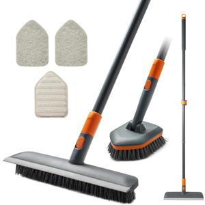 CLEANHOME Floor Scrub Brush Tile Tub Scrubber Brush with 4 Different Cleaning Heads, Shower Brush with 56 Extendable Long Handle, Scrubbers for Cleaning Kitchen, Bathroom, Tub, Tile, Wall