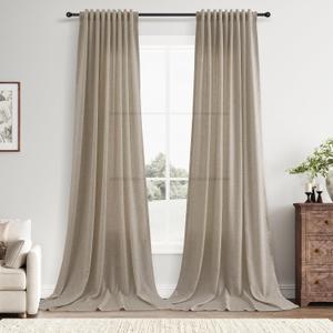 Extra Long Linen Curtains 108 Inches for Living Room Back Tab Semi Sheer High Floor to Ceiling 9ft Light Filtering Curtain Boho Farmhouse Decor Window Drapes for Bedroom 2 Panels Cobblestone, 52"W x 108"L