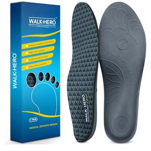 Walkhero Arch Support Inserts for Plantar Fasciitis and Flat Foot, Orthotic Insoles with Everyday Comfort and Support, Relieve Foot Pain and Fatigue (Mens 10-10 1/2 | Womens 12-12 1/2 Gray)