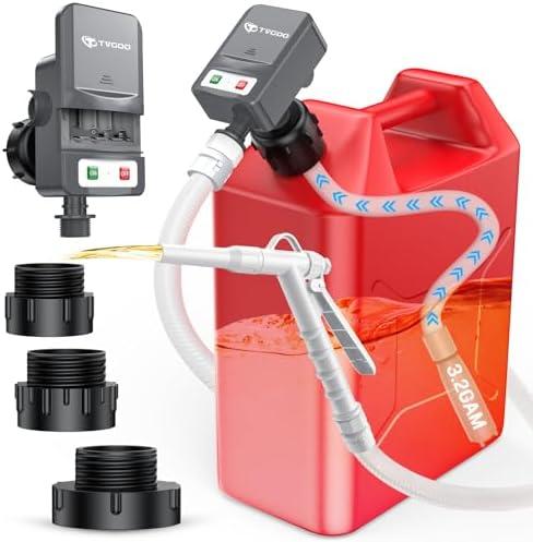 Portable Fuel Transfer Pump - Nozzle for Quick Flow Control, Battery Powered, 3.2 GPM, No Spill, 3 Tank Adapters for Gas/Diesel/Kerosene/Water (Gray)