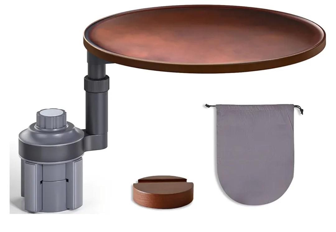 Car Desk for Laptop & Car Table Tray, Height-Adjustable 360° Rotating Wood Car Laptop Mount, Cup Holder Table, Steering Wheel Tray, Compatible with Tesla & Most Vehicles