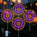 4 Pack Solar Halloween Firework Lights Outdoor Waterproof, 8 Modes Orange & Purple Black Spooky Solar Garden Lights with Timer Remote for Outside Yard Patio Pathway Lawn Halloween Decor