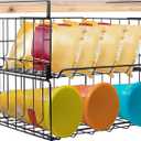 Hanging Under Shelf Storage Basket, 2 Pack Foldable Under Cabinet Metal Desk Storage Wire Rack Organizer for Kitchen Pantry Bookshelf Office Home, Easy to Install Slide-in Under Shelves (Black)