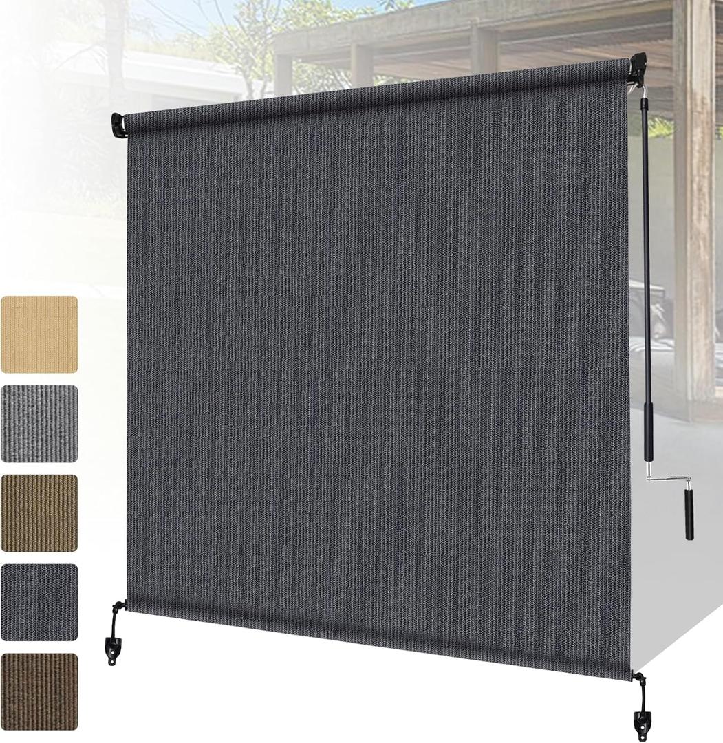 Shade&Beyond Outdoor Roller Shades 4' W x 8' H Cordless Patio Roll Up Blinds 90% UV Protection Exterior Shade Cloth Roll for Porch Gazebo Pergola Balcony Backyard, Blue Gray