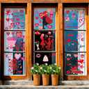 3 x 9 Sheets Valentines Day Window Clings Decor - Double-Sided Heart Cupid & Love Window Stickers, Romantic Valentines Window Decals for Home Office Classroom Store and Parties Decorations