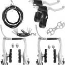 Gashwer Complete Bike Brakes Set, Universal Bike Front and Rear MTB Brake, Inner and Outer Callipers Cables Lever Kit with Multi-Tool Wrenches Silver