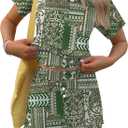 TCOT Pajamas for Women Set Summer Fashion Short Sleeve Crewneck Tops with Skirt Sets Pajama Casual Loungewear (Green, M)