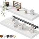 QEEIG Floating Shelves for Wall 23.6" Long - Wall Mounted Shelf Bathroom Kitchen Living Room Bedroom Farmhouse Home Decor Display Bookshelf Large 23.6 x 9.3 inch Set of 2, White (008-60W)