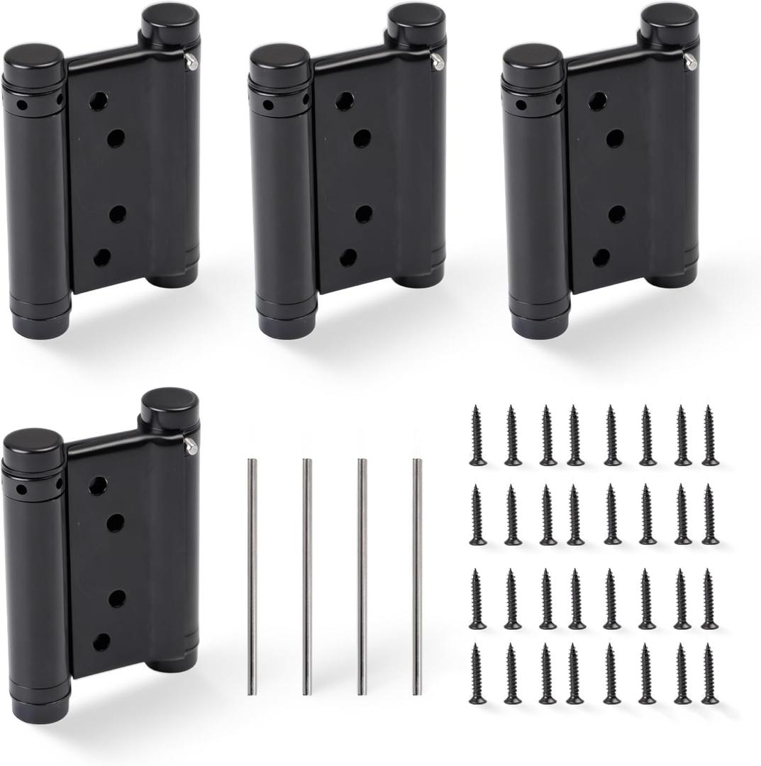 3" Double Action Spring Hinges, Self Closing Door Hinges for Saloon Cafe Pub Swinging Doors, 201 Stainless Steel, Including Pins and Screws, 4-Pack