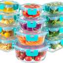 MFY 12-Pack Glass Storage Containers with Lids, Glass Meal Prep Containers Set, Airtight Lunch Containers with Lids, Microwave, Oven, Freezer and Dishwasher Safe, Green