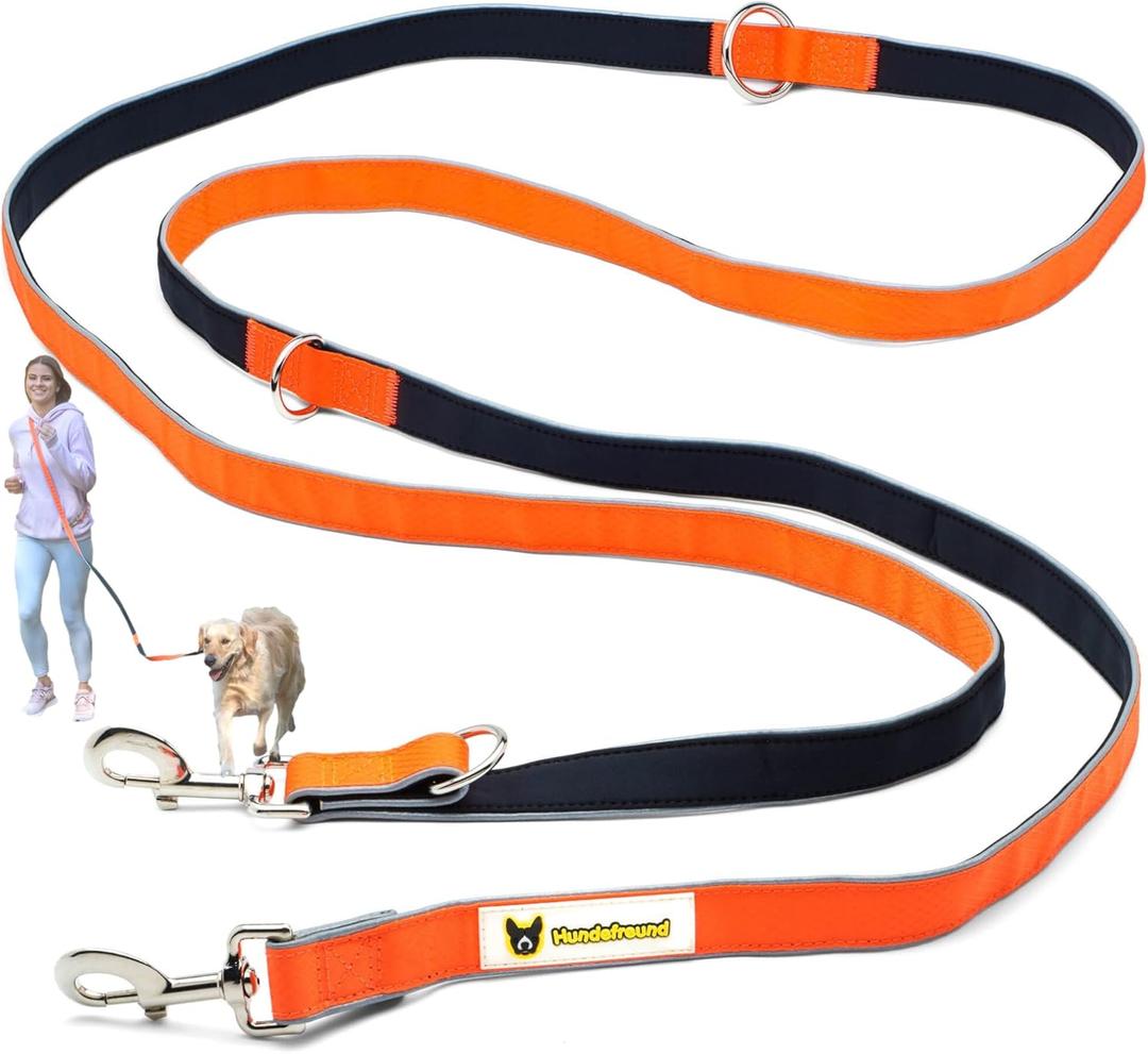 Hundefreund 6 in 1 Multifunctional Dog Leash for Medium and Large Dogs - 10ft Double Ended Adjustable - Convertible as Hands Free, Crossbody, Over The Shoulder or Double Dog
