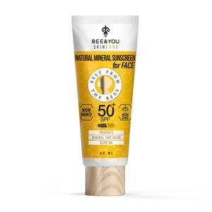 Bee and You SPF 50 Facial Sunscreen, UV Protection, Clear, Sensitive, Acne-Prone Skin, Mineral-Based Zinc Oxide, Propolis Extract, 100% Natural, Hypoallergenic, 1.35 oz