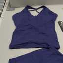 OMKAGI 2 Piece Workout Sets for Women Padded Workout Tops Booty Leggings with Pockets Gym Sets (X-Small, Navy Blue)