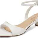 TEAIEUI Women's Sandals Kitten Heels Low Strappy Heels Open Toe Ankle Strap Sandals for Women Party Wedding Dress Shoes (White, 7.5)