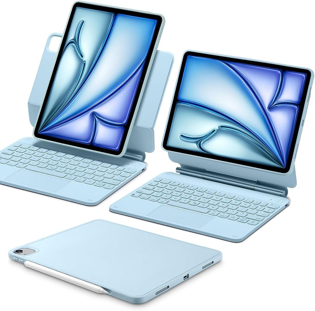 ESR for iPad Air 11 Inch Case with Keyboard M4/M3/M2 (2026/2025/2024) & iPad Pro 11/Air 5th/4th Gen Keyboard, Easy-Set Magnetic Stand, Portrait/Raised Modes, with Removable Protective Case, Blue
