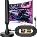TV Antenna for Smart TV Indoor TV Antenna for Easy Installation Long Range Reception HD Antennas for TV Indoor 4k 1080P Channels Strong Magnetic Base-16.5 ft Long Cables (Black)