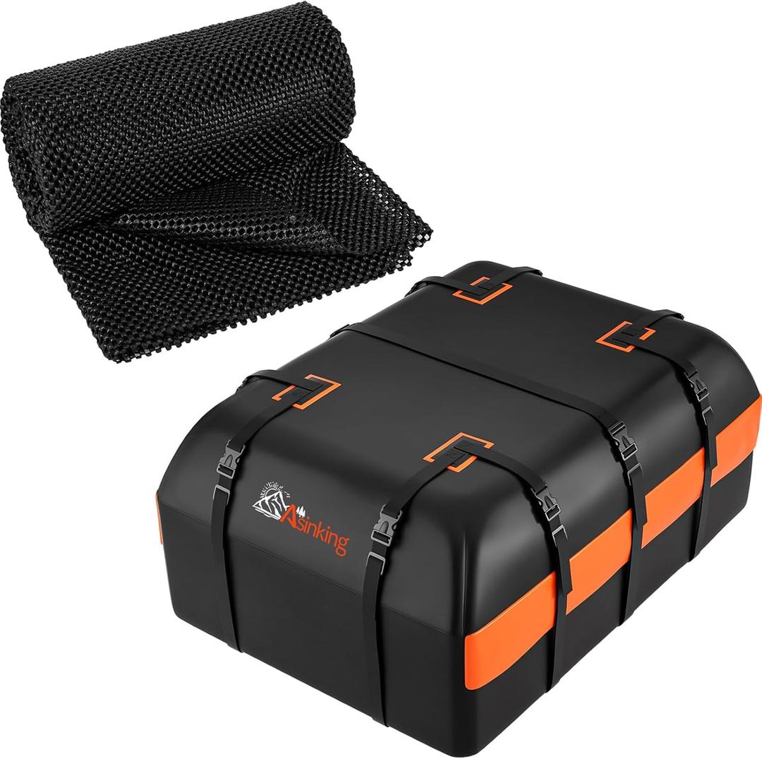 21 Cubic Feet Car Rooftop Cargo Carrier Bag with 2 Pack Non-Slip Rubber Mat for Car Roof Protection