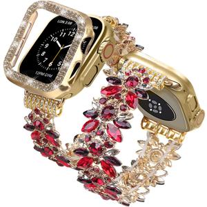 VIQIV Bling Dressy Bracelet with Case Compatible with Apple Watch Bands 38mm 40mm 41mm 42mm 44mm 45mm 49mm for Women Girls Strethy, Slim Jewelry Starlight Stainless Steel Metal Wristband Strap for iWatch Ultra 2/Ultra Series 9/8/7/6/5/4/3/2/1/SE