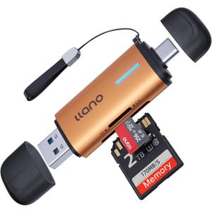 llano Micro SD Card Reader, 2 in 1 USB C 3.0 SD Card Reader Dual Slots Card Adapter, Memory Card Reader for MicroSD, SDHC, SDXC, Compatible with iPhone 17/16/15, MacBook, iPad, Android, Computer (Orange)