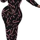 AI'MOURI One Piece Hooded Sleepwear for Women,Sexy Printed Christmas Pajamas Jumpsuit Rompers (Large, Black)