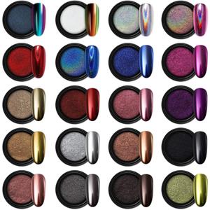 Artdone 20 Jars Chrome Nail Powder Set Metallic Mirror Effect Holographic Aurora Chameleon Pigment 1g/Jar for Nail Art Glitters Gel Polish Supply Mermaid Unicorn Kit
