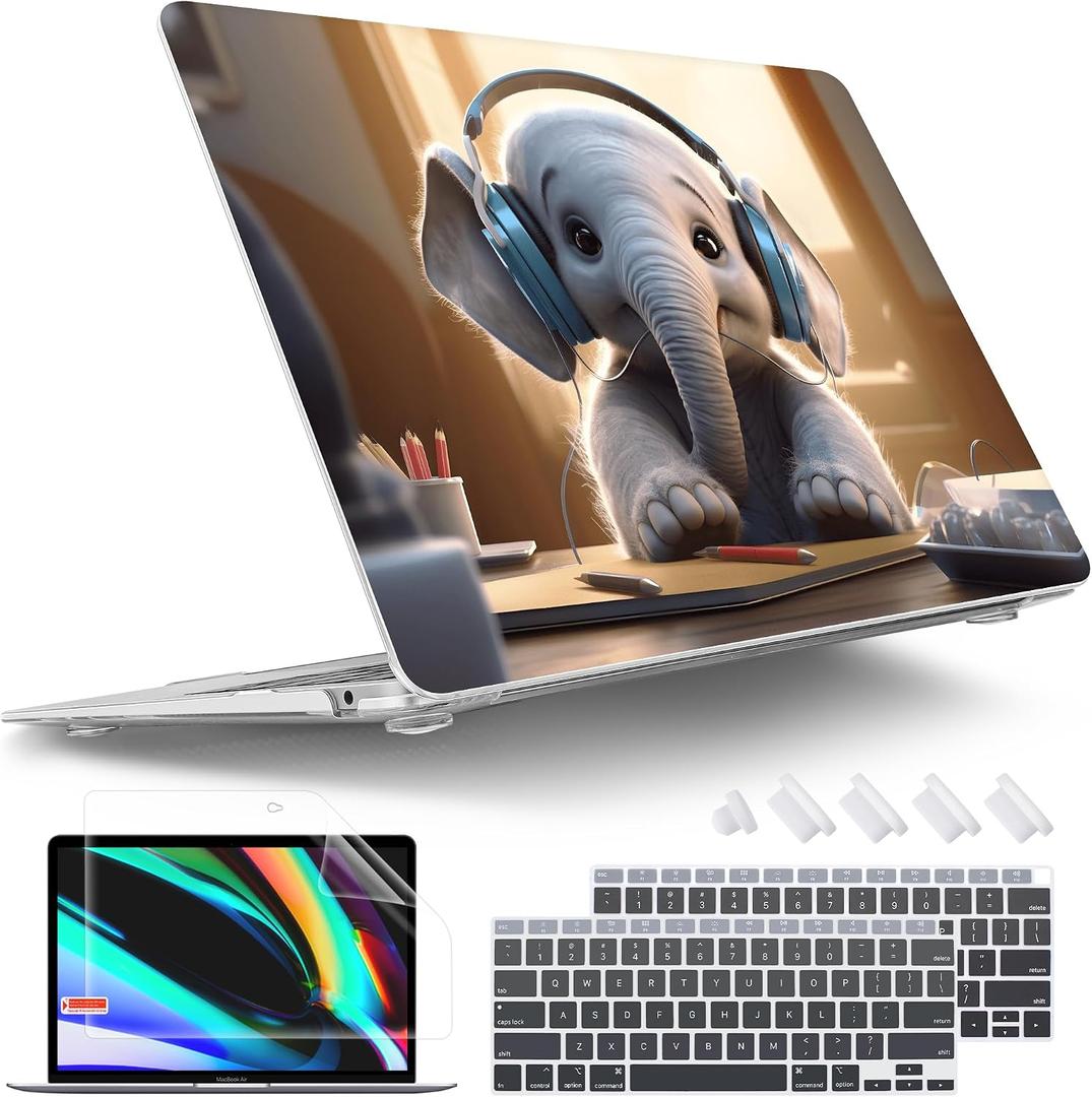 Tuiklol for MacBook Air 13 inch 2021-2018 Release M1 A2337/A2179/A1932 with Retina Display Touch ID,Hard Shell Case and Keyboard Cover for MacBook Air 13.3'' Cover,Elephant