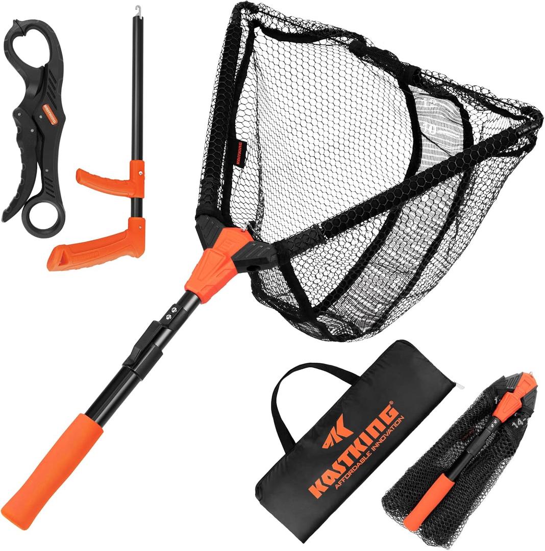 KastKing Pontus Fishing Net, Foldable & Lightweight Landing Net with Built in Length Scale, Strength Aluminum Handle, Fishing Gear and Gift for Men