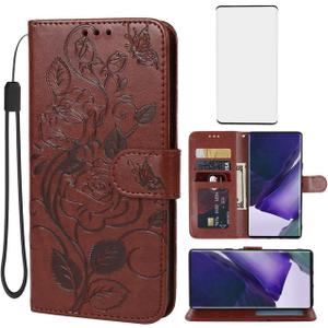 for Galaxy S22 Ultra Case, Samsung S22 Ultra 5G S908U Wallet Case with Tempered Glass Screen Protector, Leather Flip Credit Card Holder Stand Phone Cover for Samsung Galaxy S22 Ultra 5G Brown