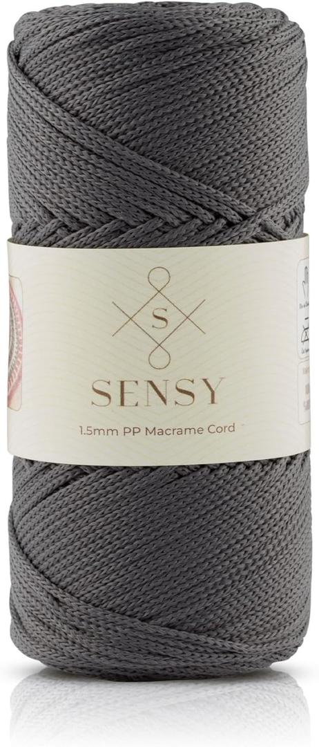 Sensy Premium 1.5mm 164 Yards Polyester Rope 100% Polypropylene Cord Macrame Cord 1.5mm Crochet Bag Cord Macrame Rope Crochet Thread Gift for Knitter (Anthracite)