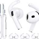 for AirPods 4 Ear Tips TNSNK 4 Paris Anti-Slip Sport Ear Hooks Soft Silicone Ear Grips Compatible with Apple AirPods 4 for Men Women with Cleaning Pen Kit and Carabiner (White)