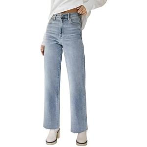 KDF Straight Leg Jeans for Women High Waisted Jeans Frayed Baggy Pants Raw Hem Loose Stretchy Cropped Wide Leg Jeans, Size 14