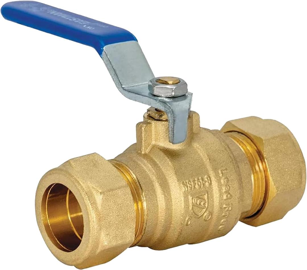Eastman Full Port Ball Valve, 3/4 x 3/4 Inch Compression Ends, Brass Inline Water Shut-Off Valve, 20097LF