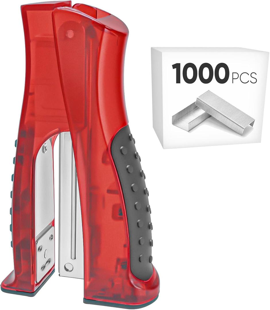 Stand-Up Stapler with 1000 Standard (24/6) Staples, Ergonomic Design Soft Grip Desktop Portable Small Staplers for Home Office School - Red